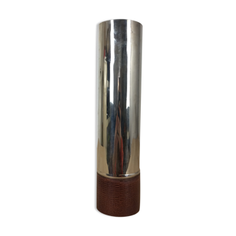 Glass and faux leather steel roller vase