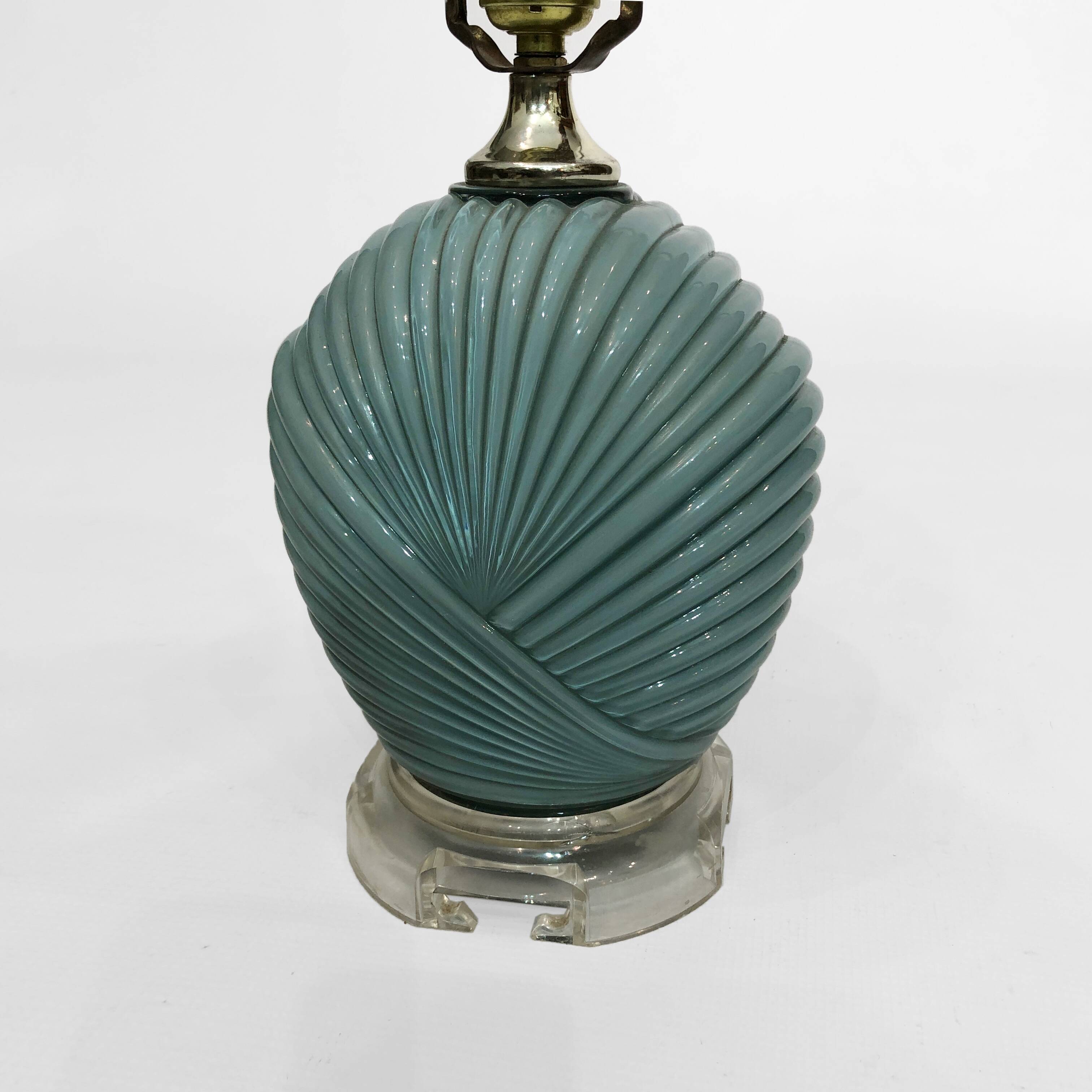 Dusty Blue Candy Table Lamp Turquoise 1970s Hollywood Regency Midcentury Vintage