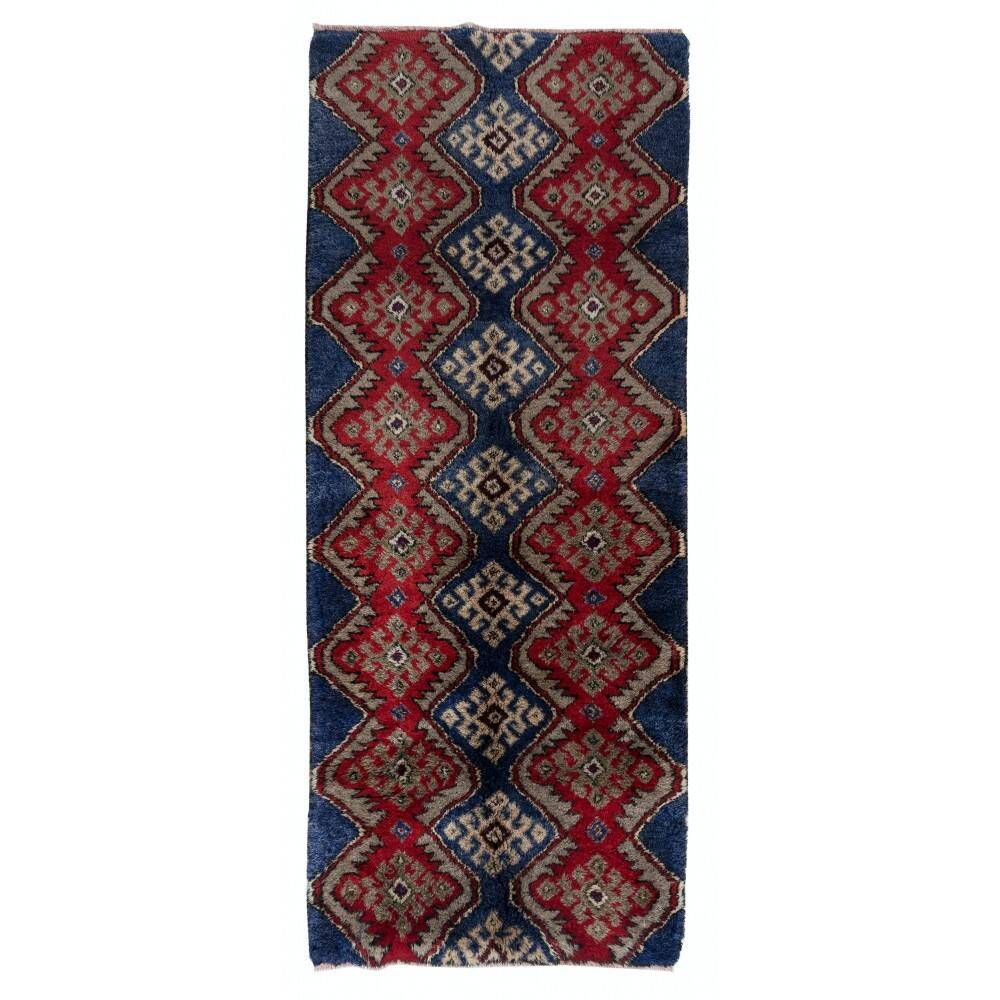 Hand Knotted "Tulu" Rug in Blue, Red & Light Brown. 100% Wool. Amazing Vintage Turkish Carpet