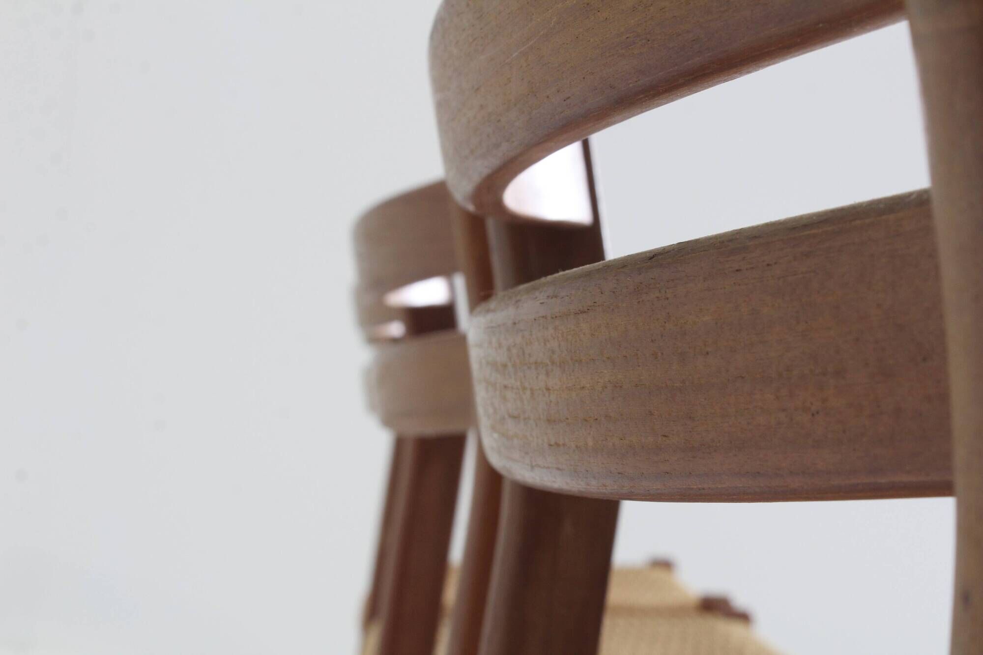 Mid Century Danish teak and paper cord dining chairs 1960s , set of 4