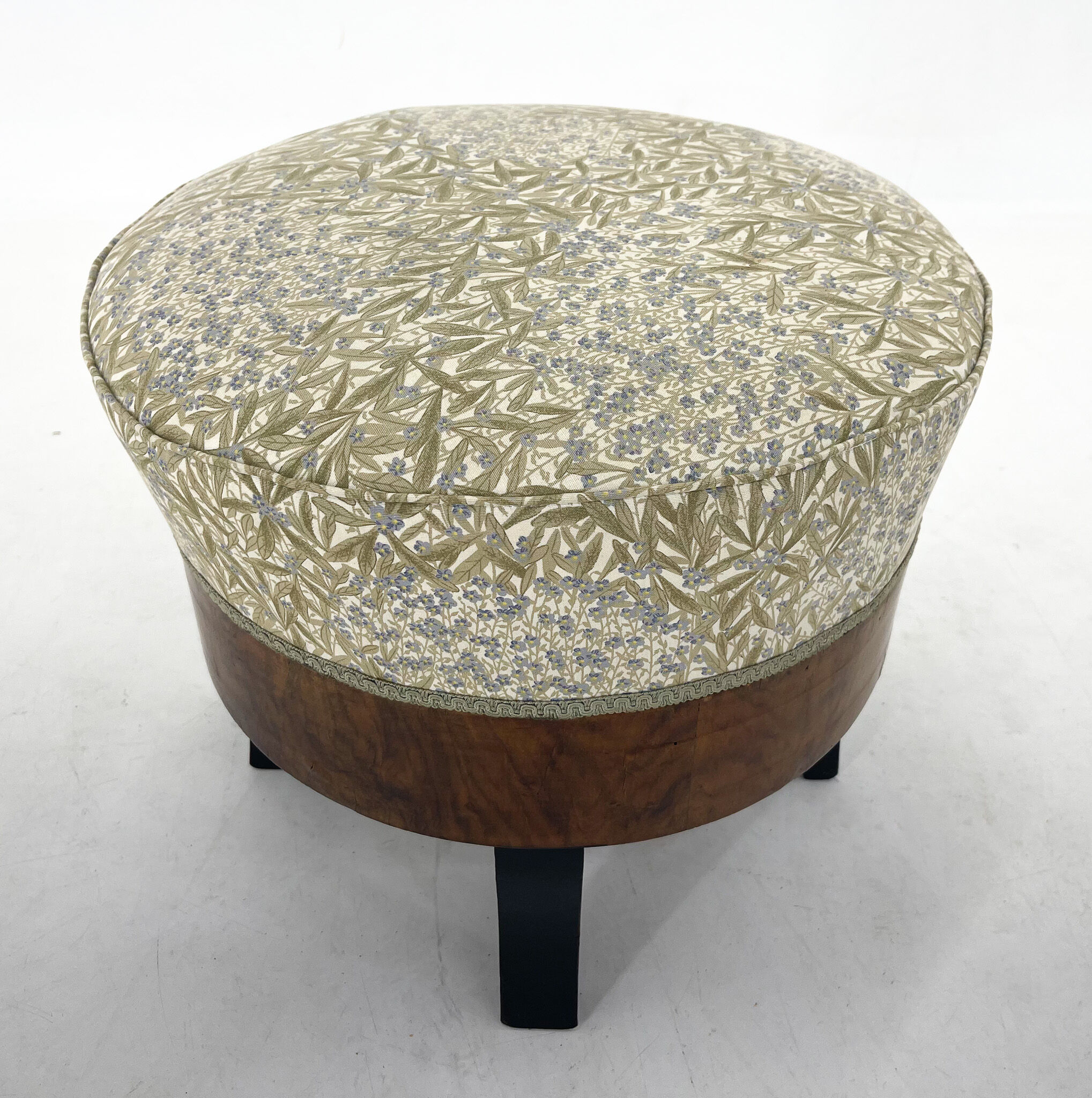 Upholstered wallnut veneer footstool, italy 1950