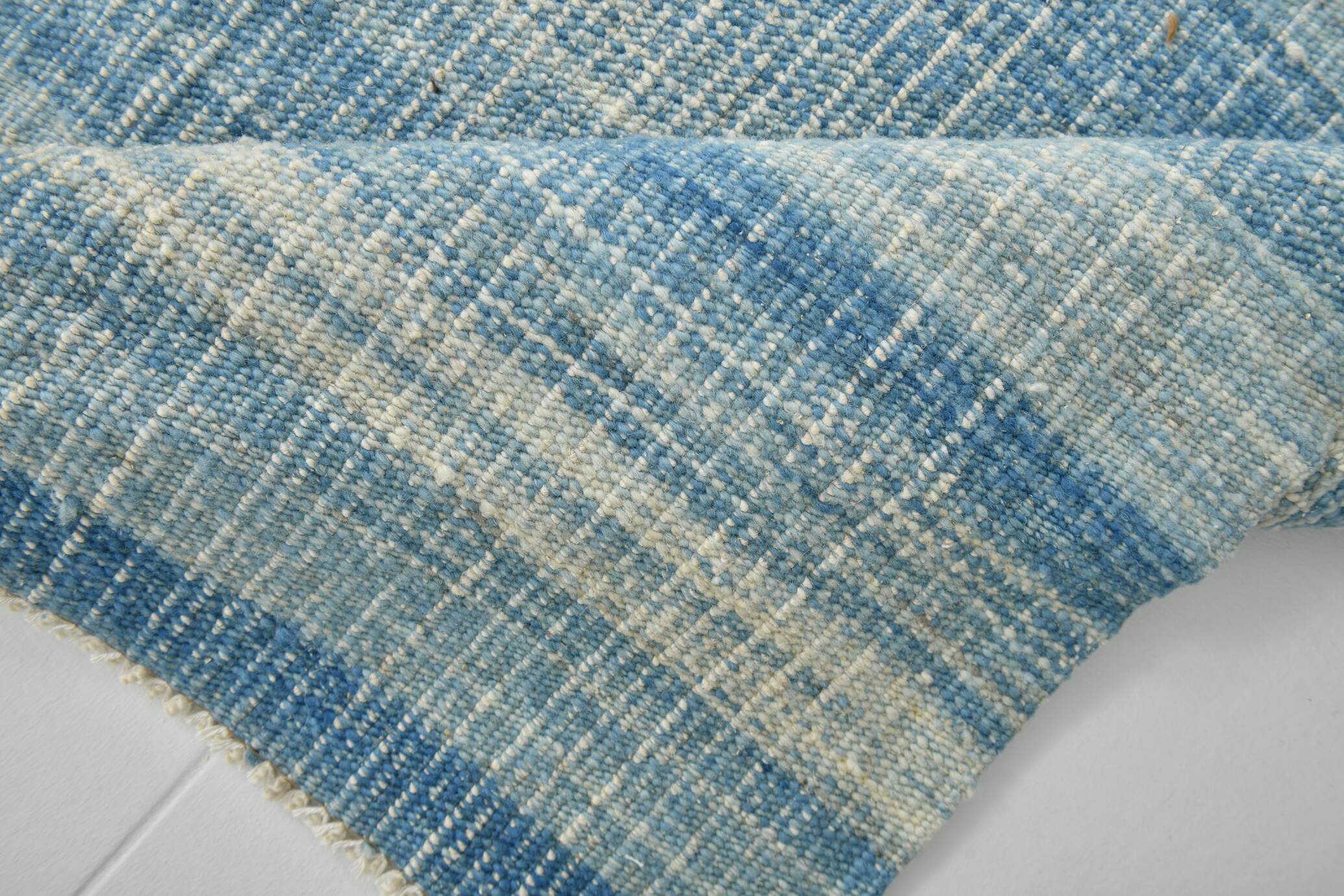 5x9 Blue & Beige Modern Kilim Rug, 147x288Cm