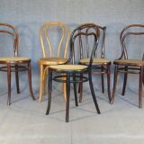 5 "half" bistro chairs, mismatched, 1910 to 1930 - Caned (4 Thonet)