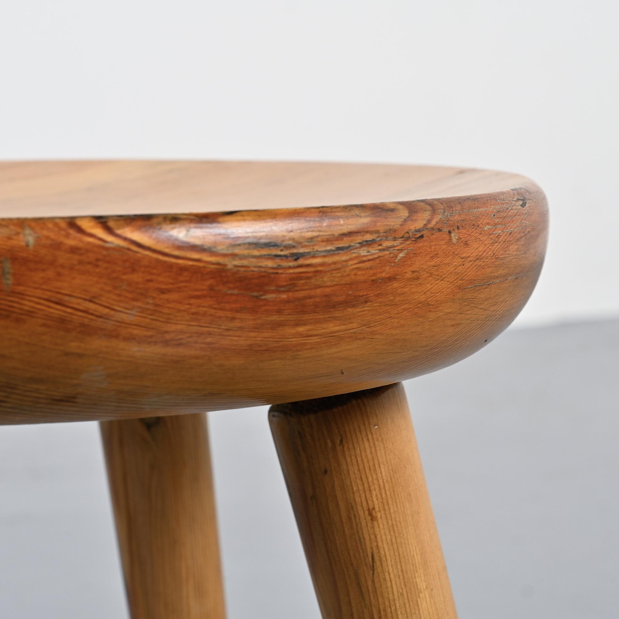 Pine stool by René Martin, France, circa 1965