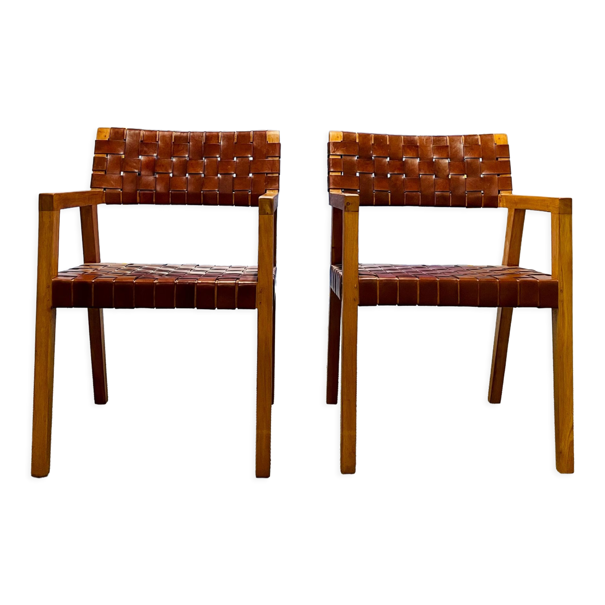Olivier de Schrijver - Boss armchairs in leather straps - vintage