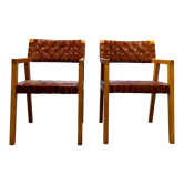 Olivier de Schrijver - Boss armchairs in leather straps - vintage