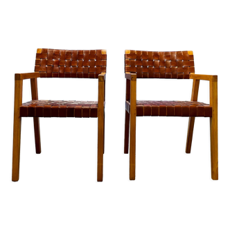 Olivier de Schrijver - Boss armchairs in leather straps - vintage