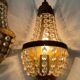 Pair of hot air balloon wall lamps with crystal and brass grapevines