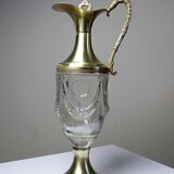 Vintage decorative jug in moulded glass and gilded brass, Italy circa 1980.