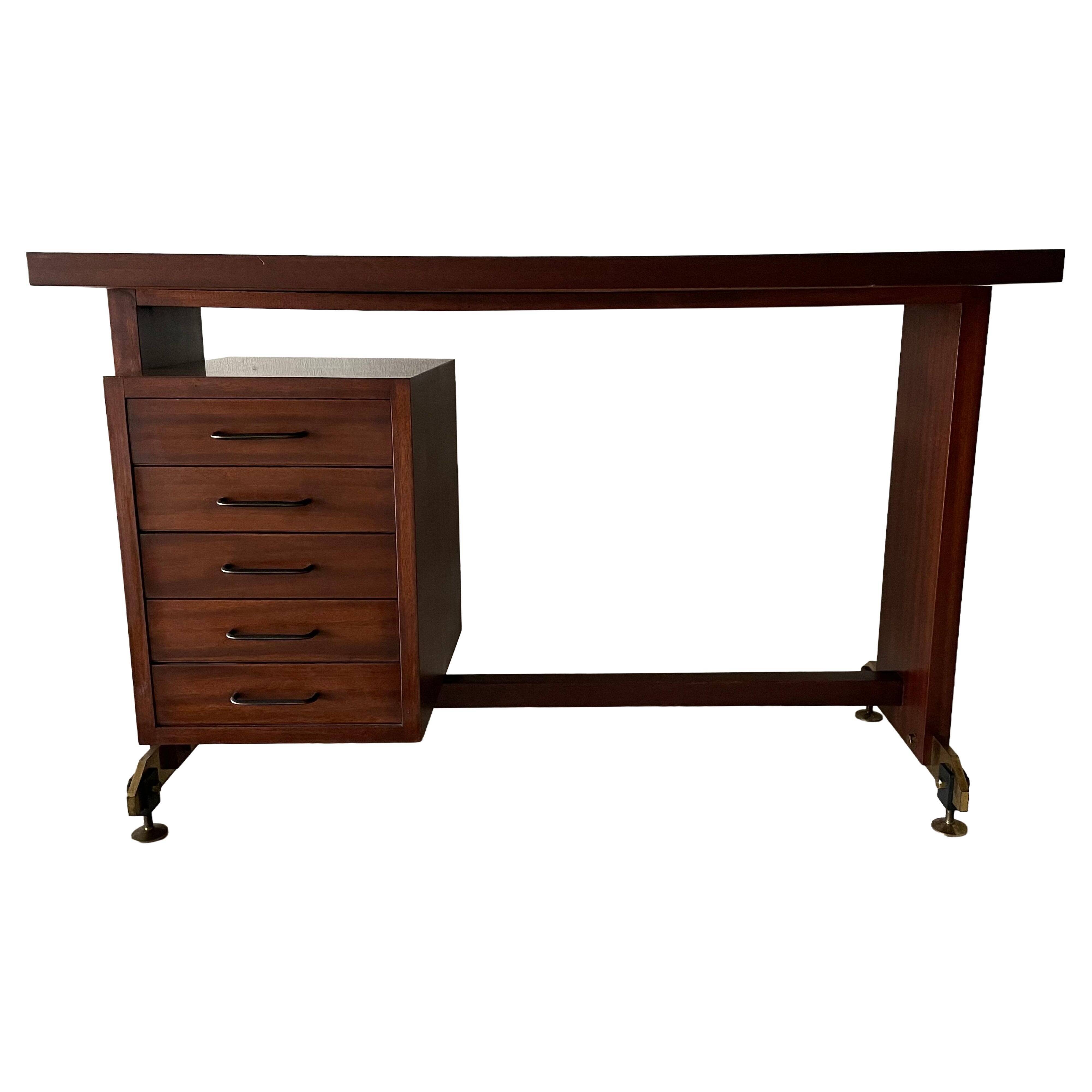 Mid-century modern Italian desk with 5 drawers, 1960s, Italy