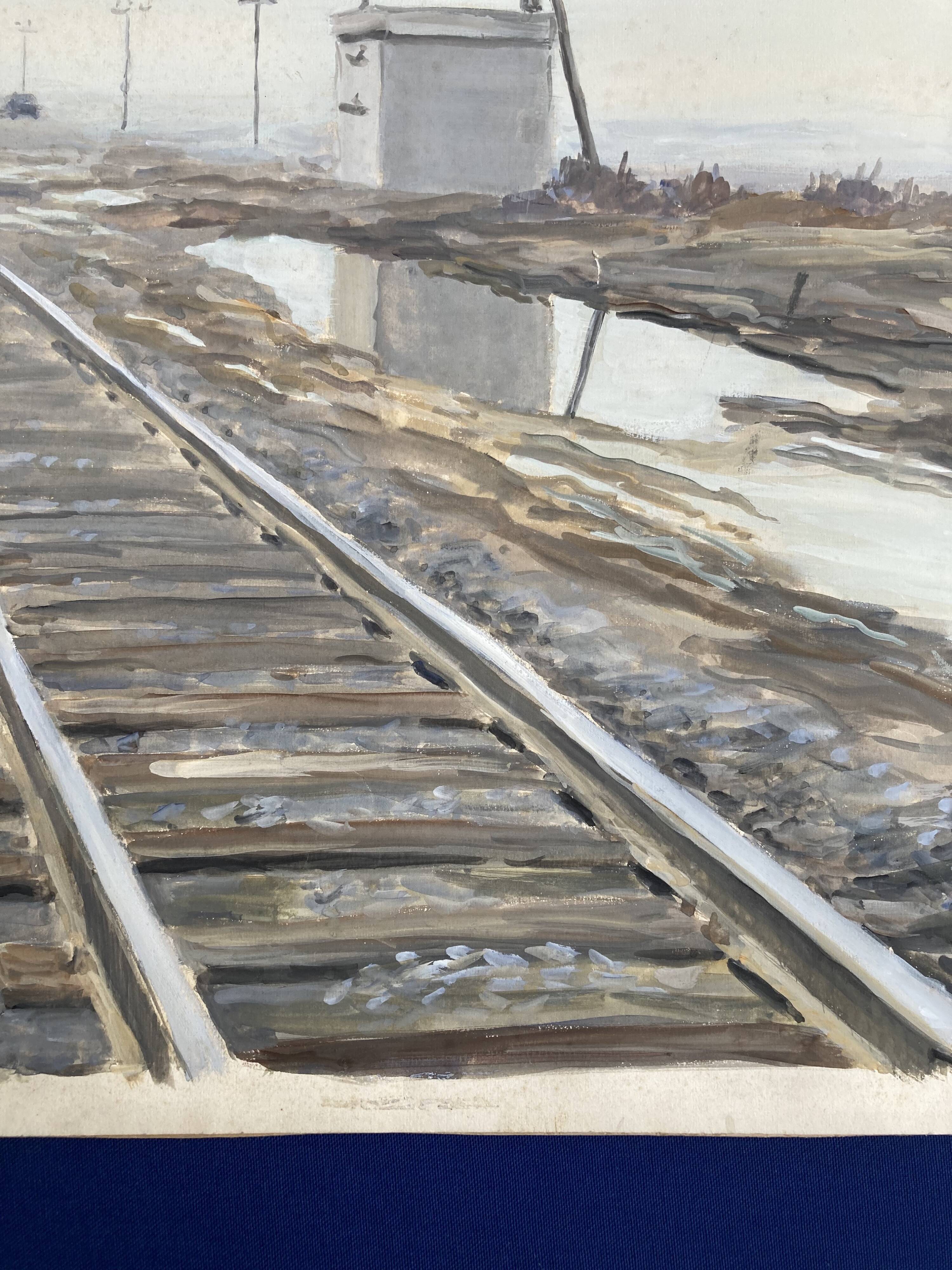 Georges lattès (1907-1989), gennevilliers station, watercolor and gouache