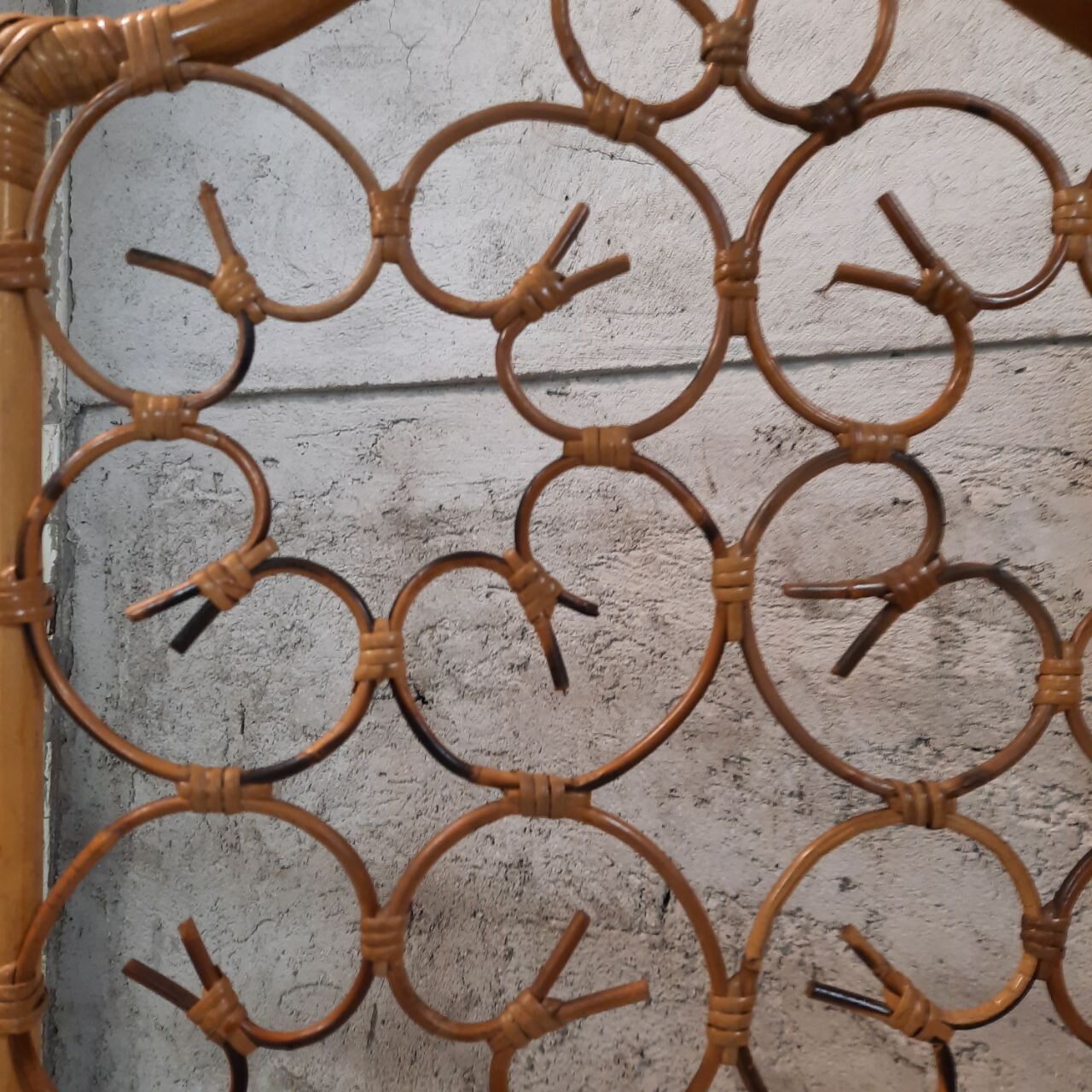 Vintage screen made of bamboo, wicker and leather