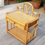 Vintage rattan bedside table with drawer