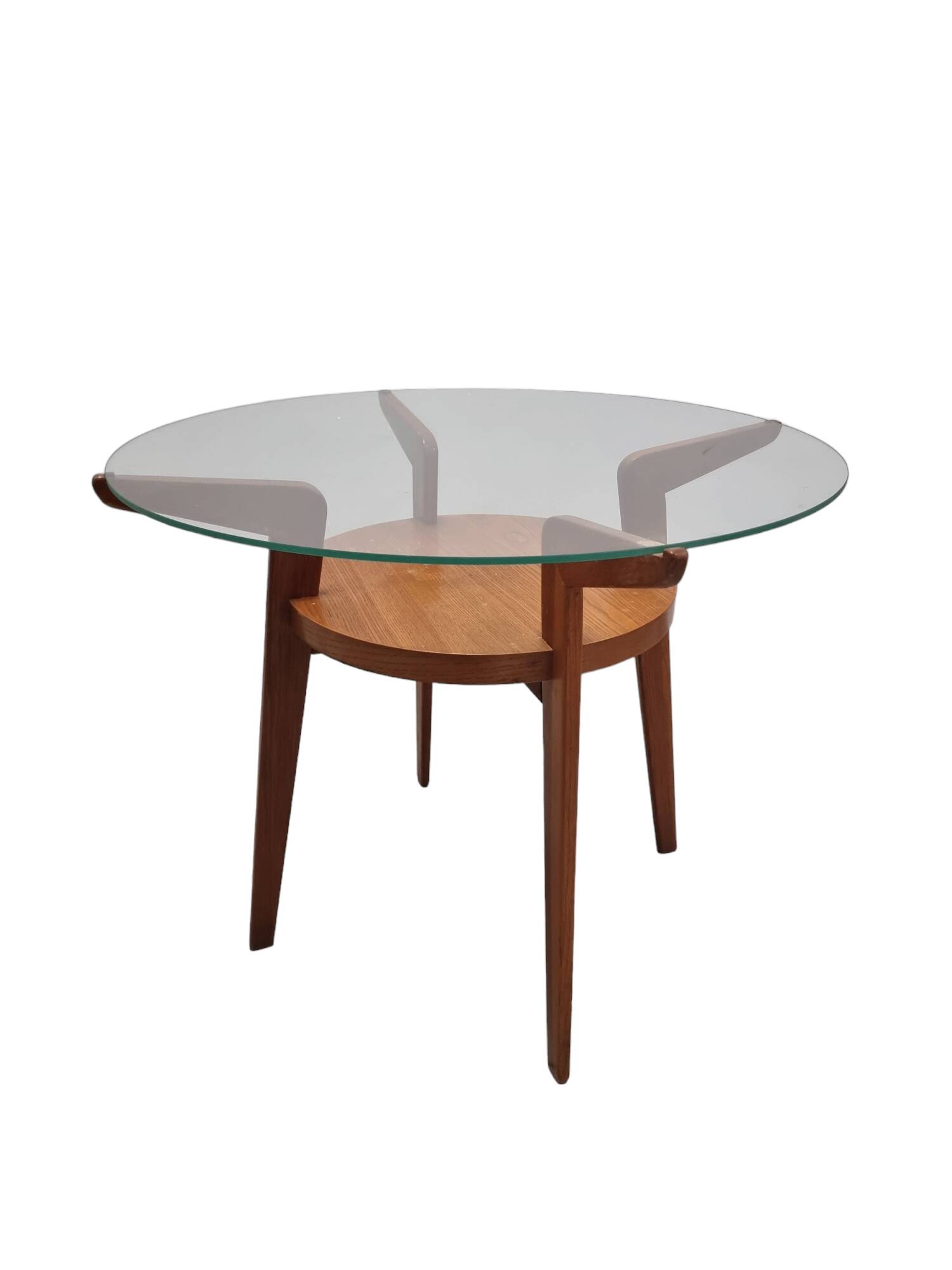 Small Mid-Century Round Oak & Glass Table from Jitona Sobeslav, Czechia, 1950s