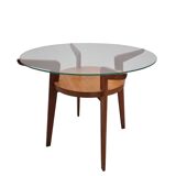 Small Mid-Century Round Oak & Glass Table from Jitona Sobeslav, Czechia, 1950s