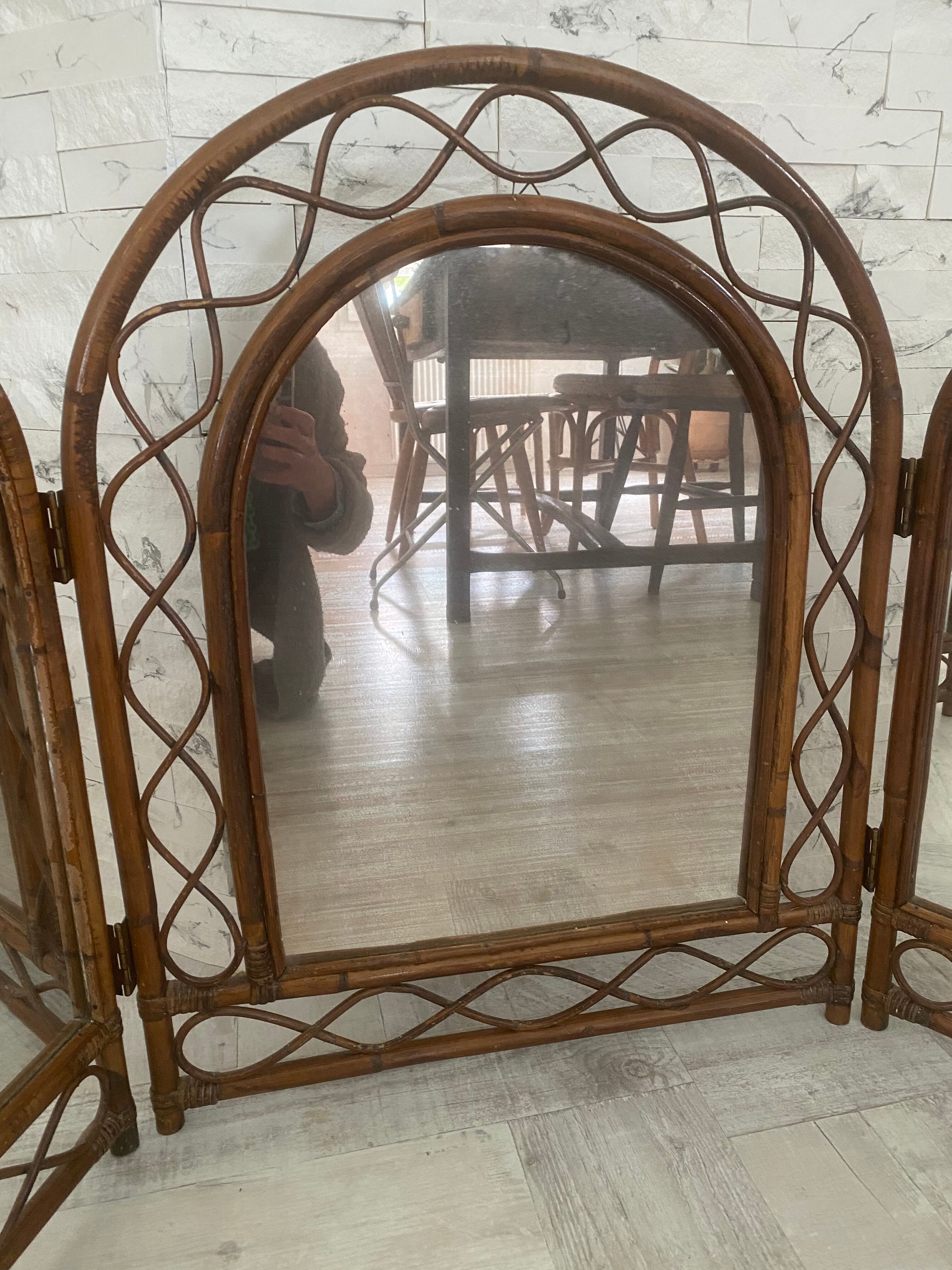 Large triptych rattan mirror 105x68cm