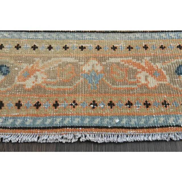 Vintage Turkish Hand-Knotted Wool Cotton Orange Runner Rug  118x304