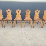 Set of 6 brutalist oak dining chairs, 1960