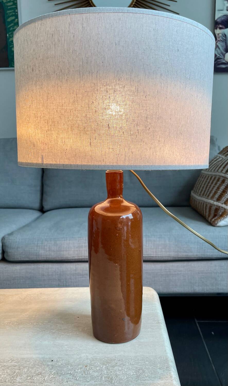Lampe bouteille grès vintage