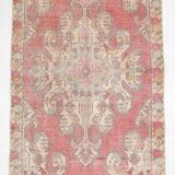 4x7 Vintage Small Size Area Faded Coral Red Turkish Vintage Rug, 127x223 Cm