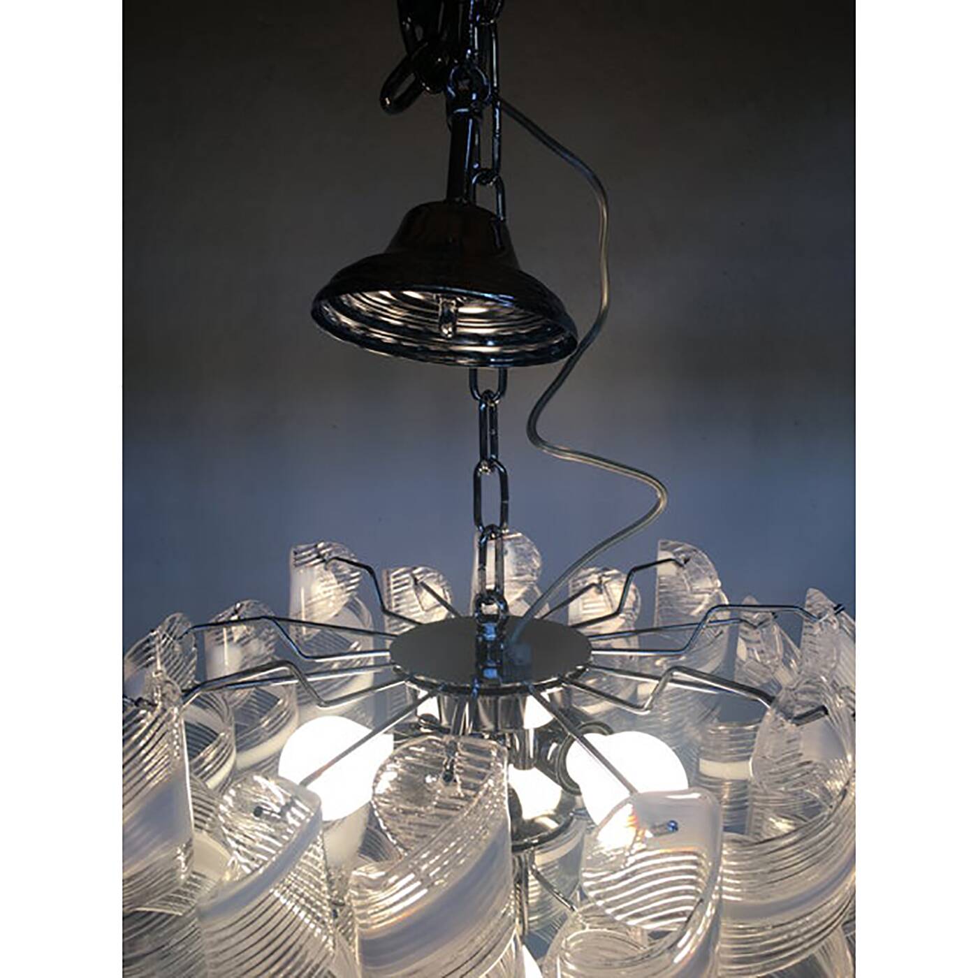 Murano Glass Sputnik Chandelier With Swirling Italian Glass Clear and White