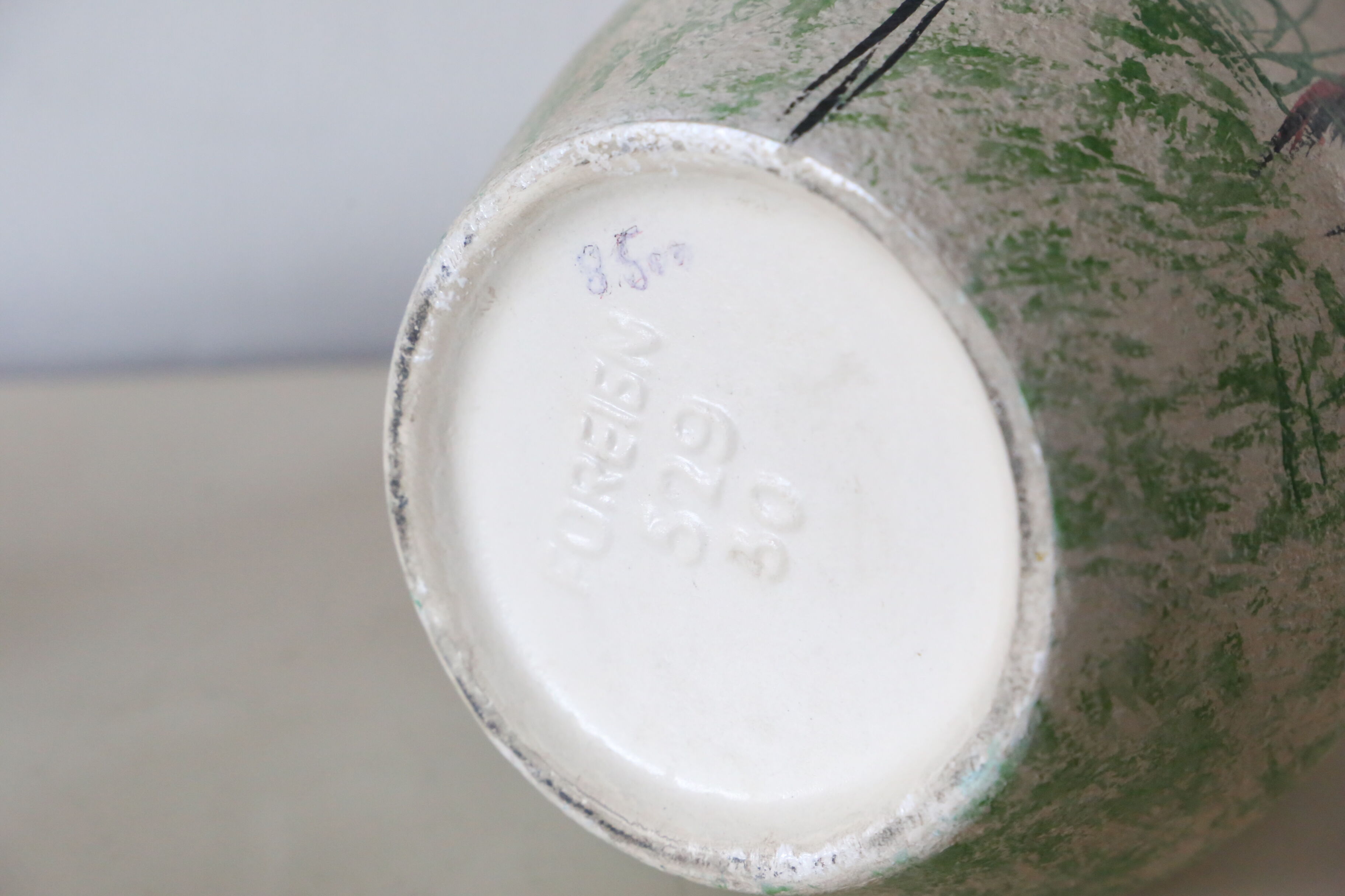 German ceramic vase foreign storks pattern, 1960
