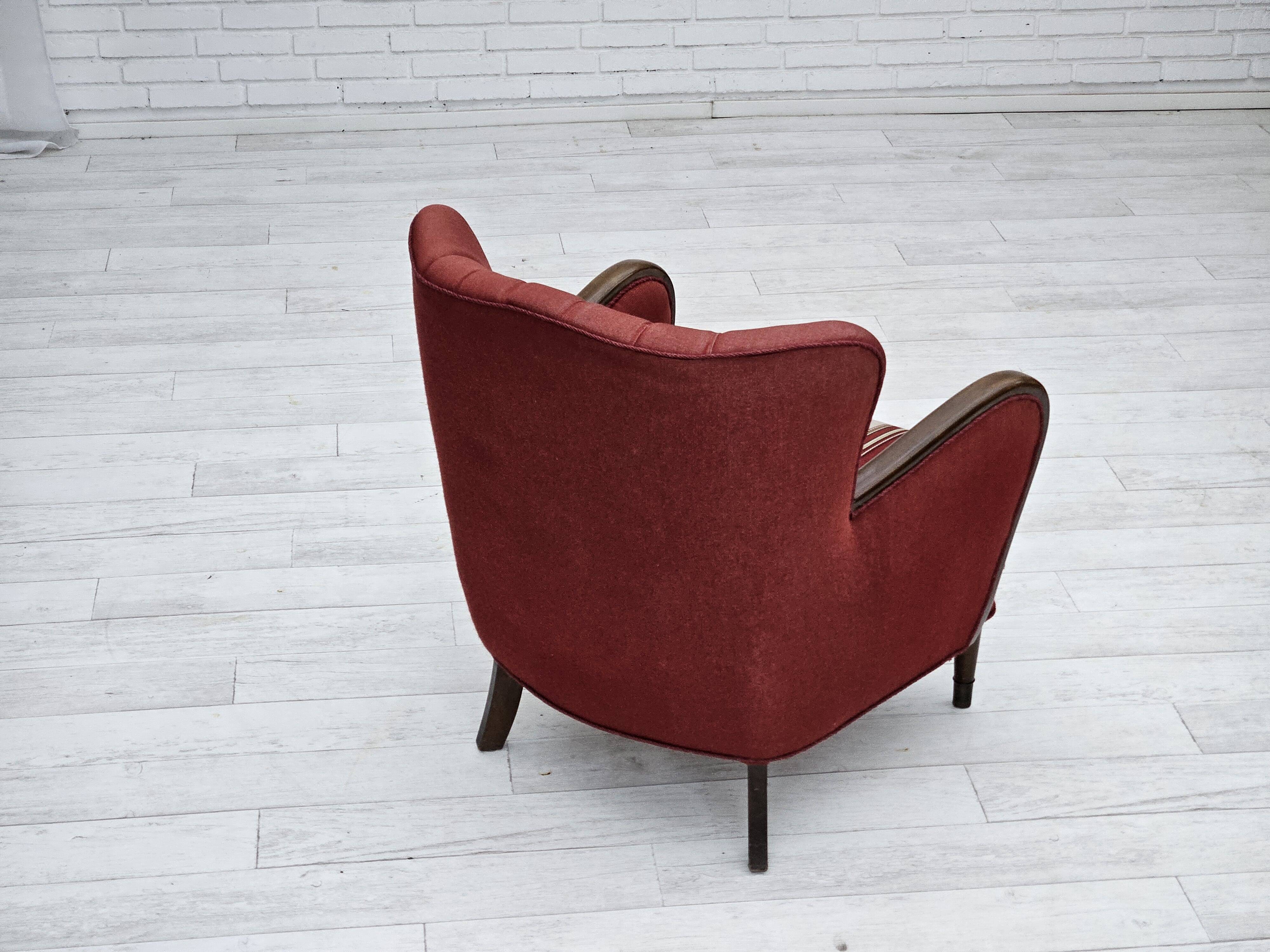 1960s, Danish armchair by Alfred Christensen, red furniture wool fabric.
