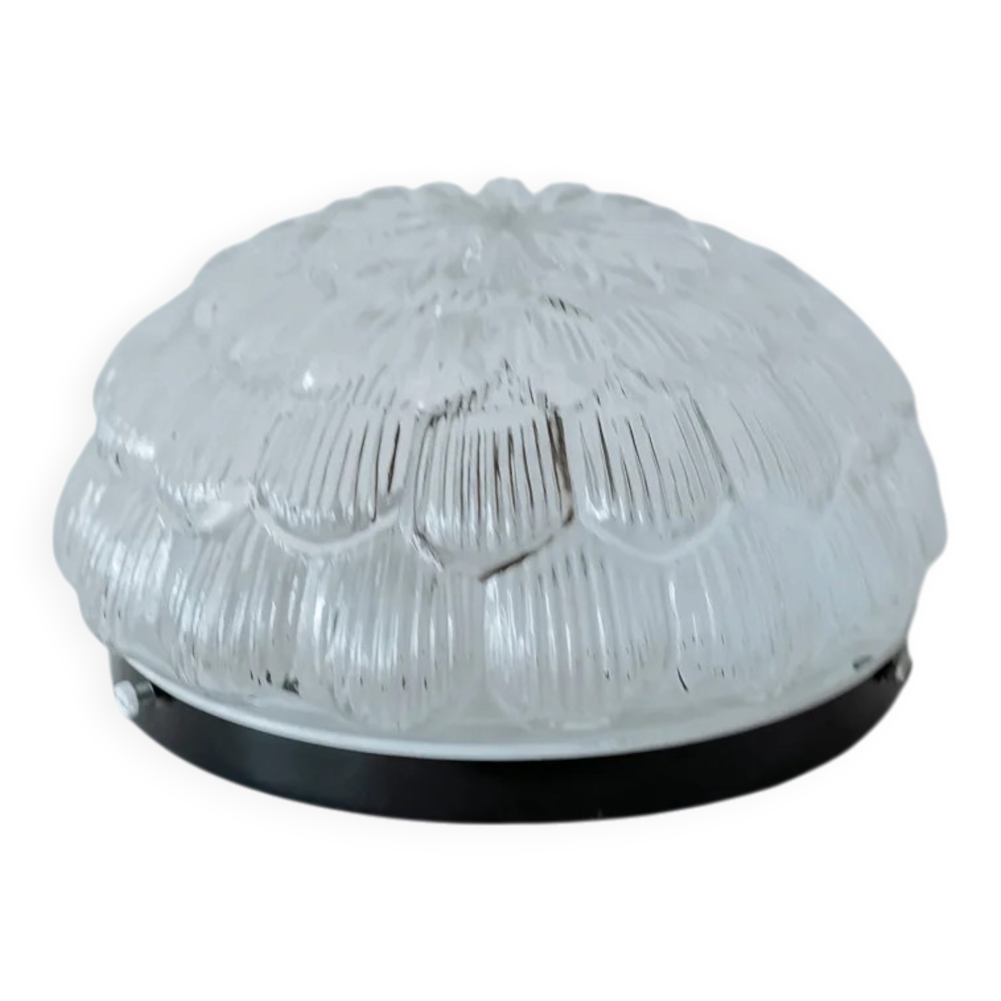 Plafonnier vintage rond en verre en forme de fleur, années 70