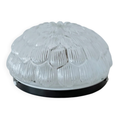 Plafonnier vintage rond en verre en forme de fleur, années 70