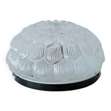Plafonnier vintage rond en verre en forme de fleur, années 70