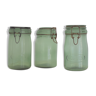 batch of 3 old green jars