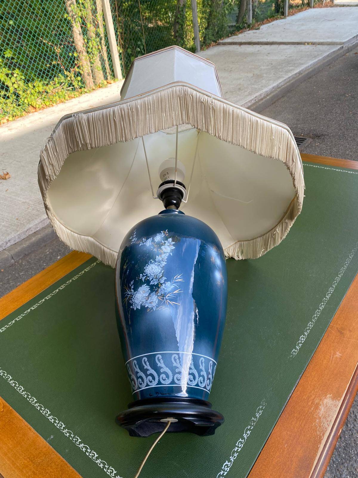 Large ceramic lamp Louis Drimmer France hand-painted 1980