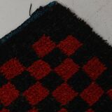 3x6 Red Black Checkered Wool Vintage Rug, 107x180Cm SK 70252