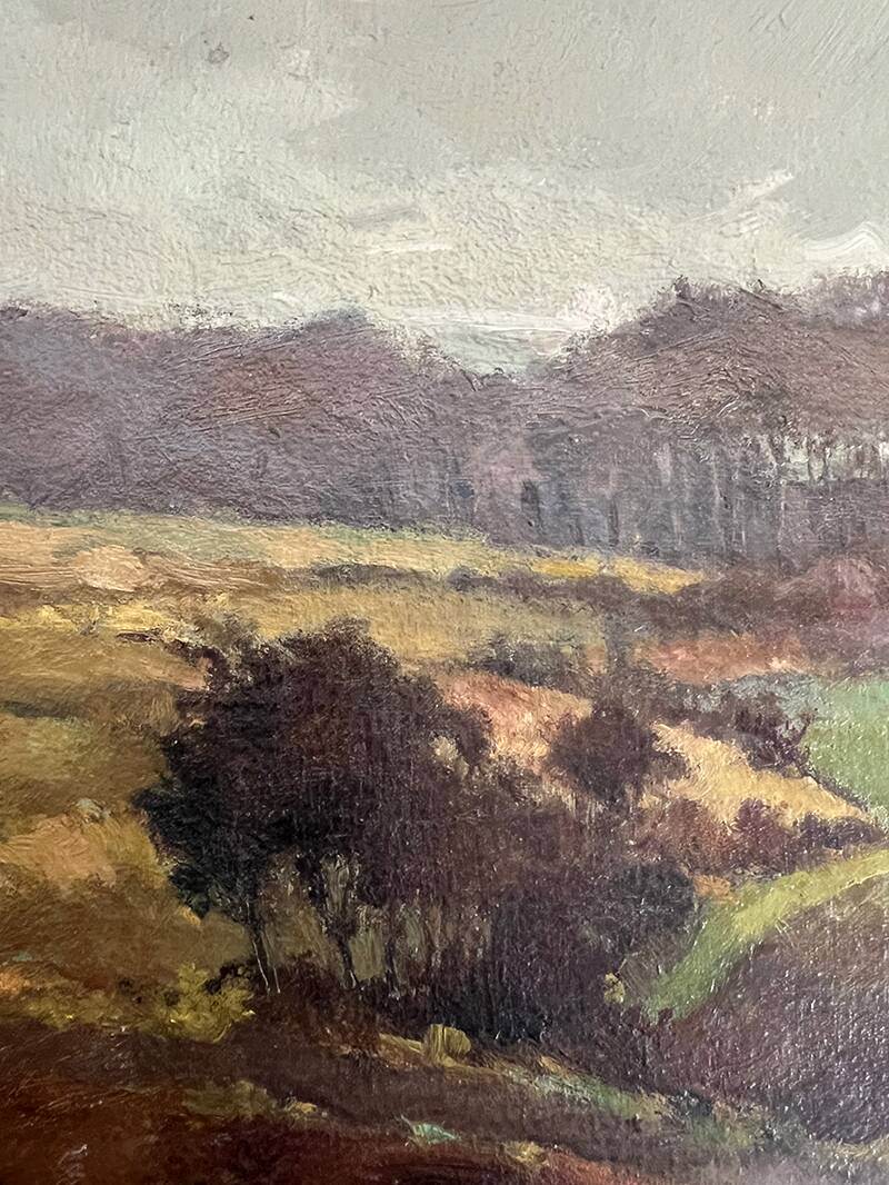 Painting “Countryside Landscape”, oil on hardboard, signed.