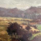 Tableau «Paysage de campagne», huile sur isorel signée