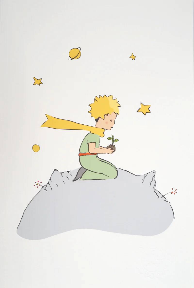 Antoine de Saint-Exupéry: Ecology, The Little Prince plants a tree, lithograph