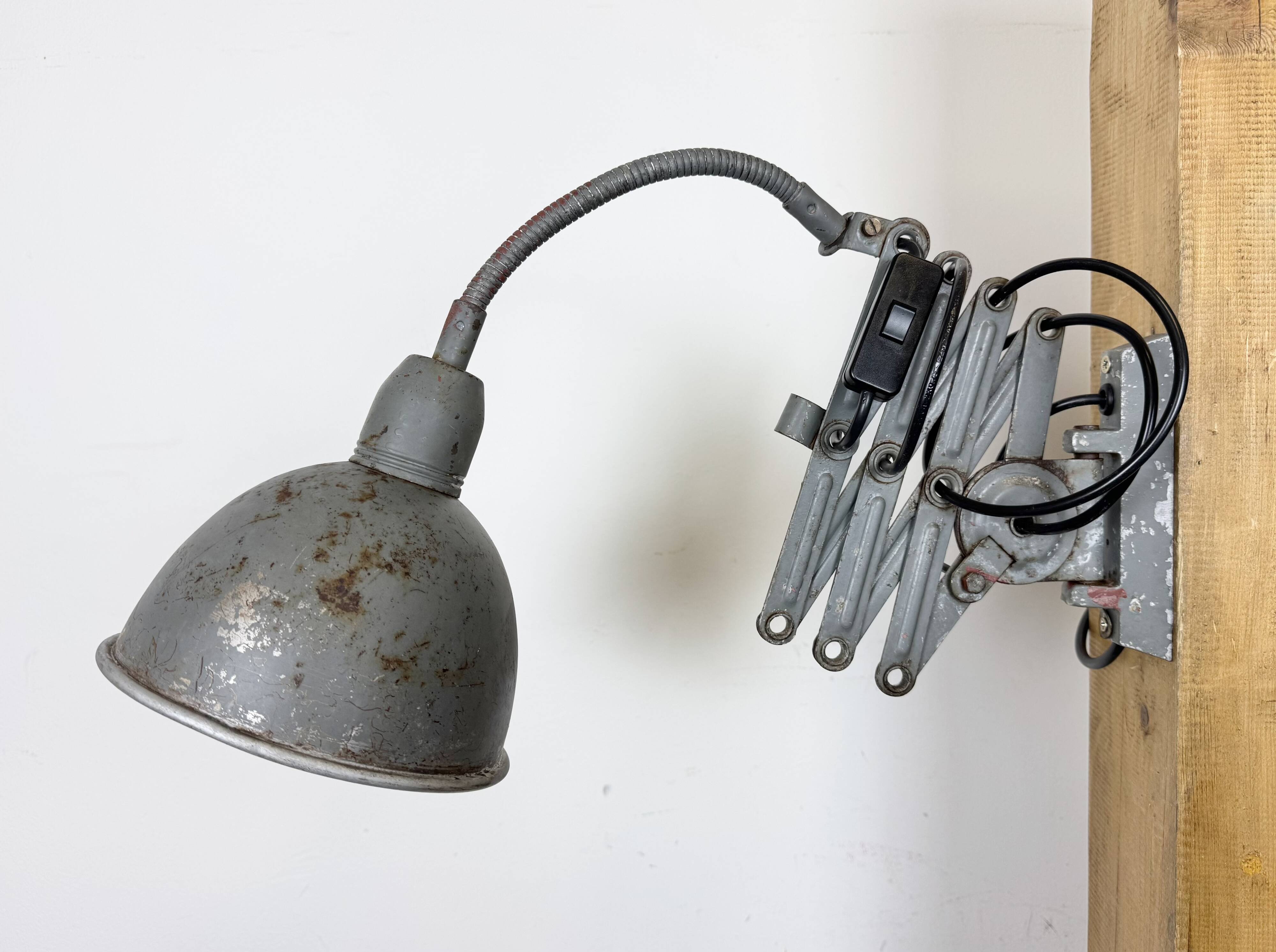 Grey Industrial Gooseneck Scissor Wall Lamp from Elektroinstala, 1960s