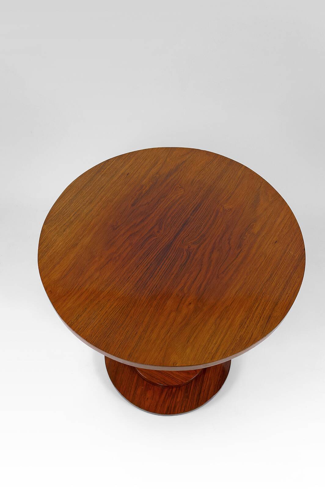 Modernist Art Deco pedestal table in walnut and chrome, France, Circa 1930