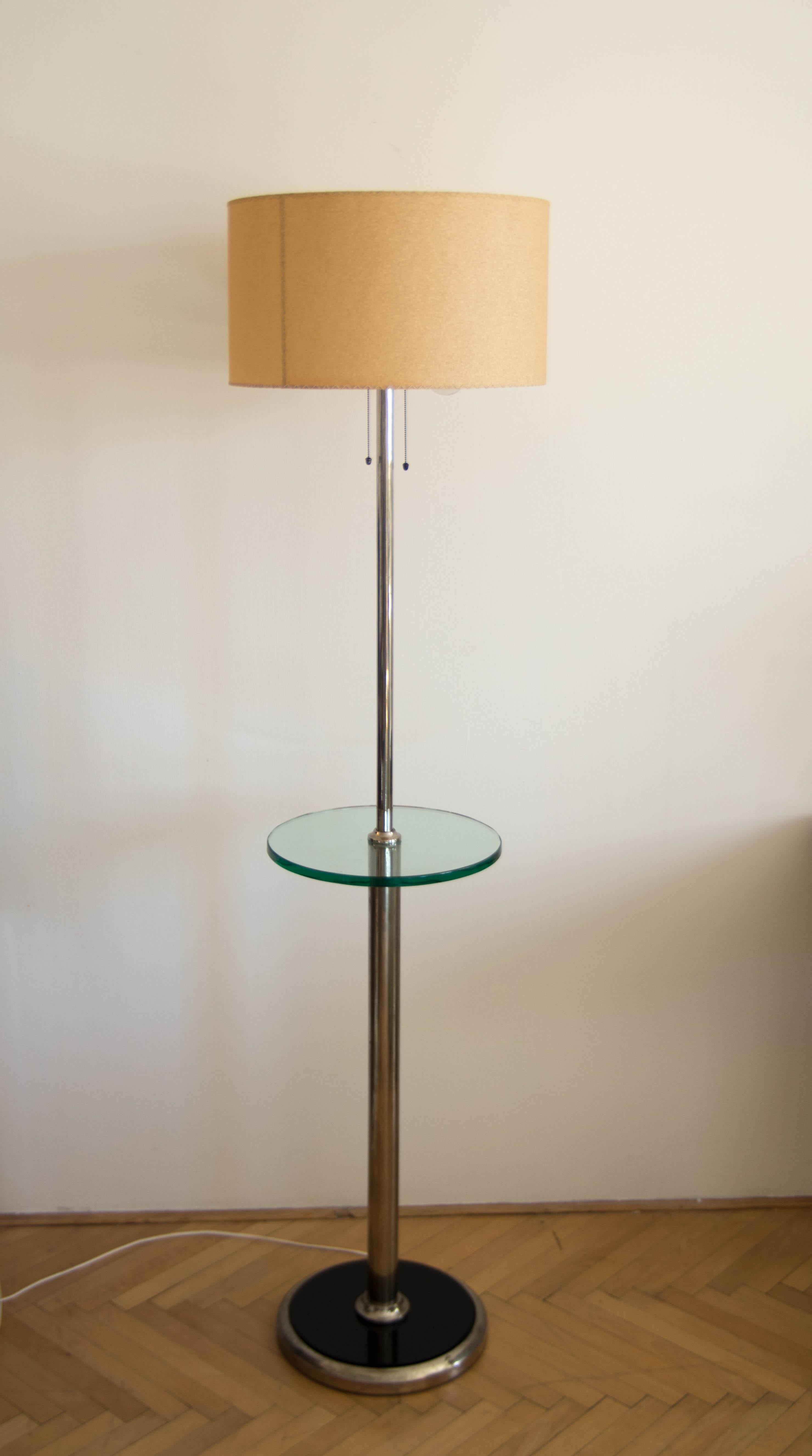 1930s Floor Nickel Lamp with Side Table – Functionalism, Bauhaus