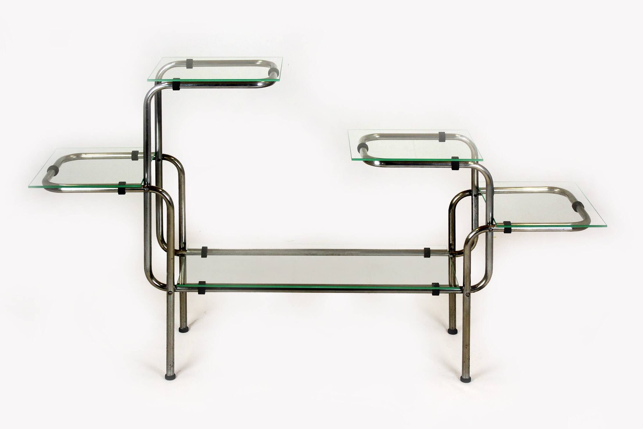 Large Bauhaus Functionalist Plant Stand in Chromed Steel and Glass, Former