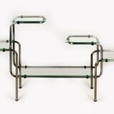 Large Bauhaus Functionalist Plant Stand in Chromed Steel and Glass, Former