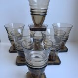 Set of 7 glasses in art deco smoked glass 30s