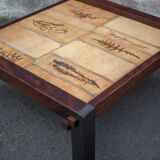 Herbarium ceramic coffee table with wooden structure, capron table, interior decoration