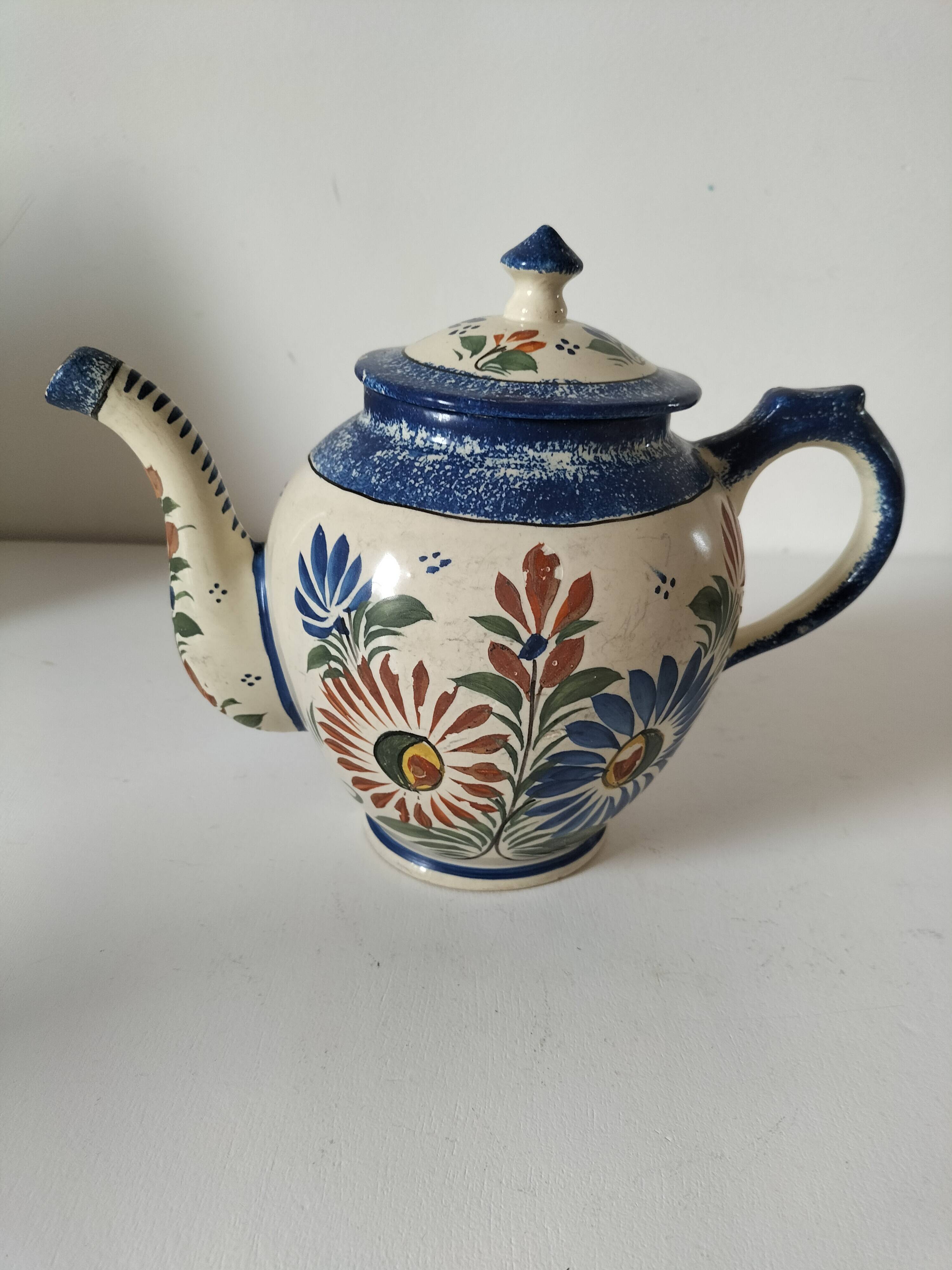 Henriot Quimper teapot – floral relief decoration