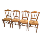 4 chaises de ferme rustiques en bois et paille