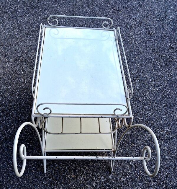 Desserte de terrasse ou jardin en fer forgé blanc