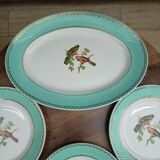 Lot 1 large oval dish and 3 bird plates Green background