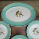 Lot 1 large oval dish and 3 bird plates Green background