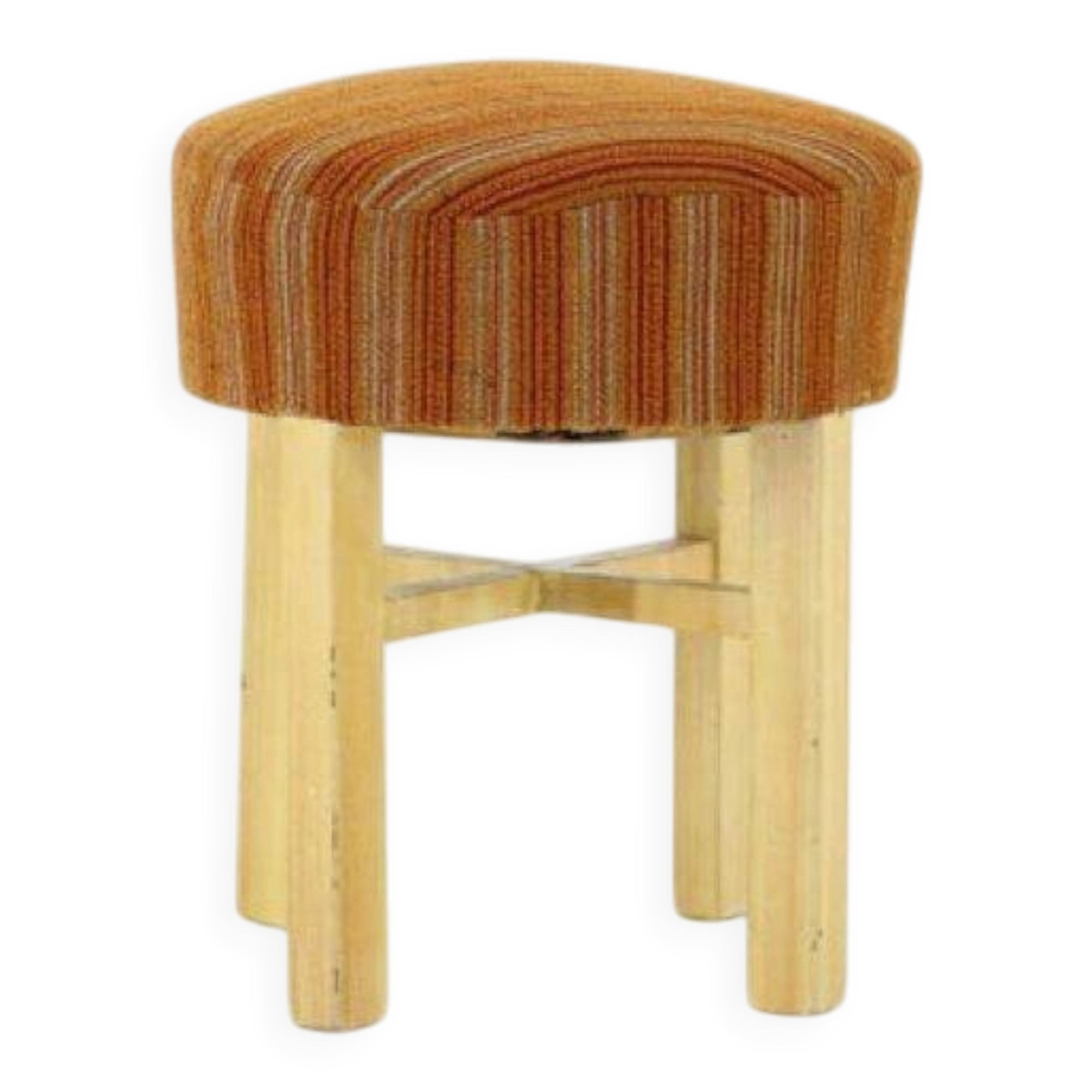 1960s Czechoslovakian Mid-Century Round Tabouret Stool in Striped Fabric