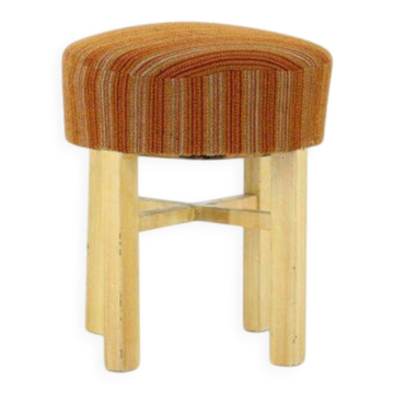 1960s Czechoslovakian Mid-Century Round Tabouret Stool in Striped Fabric